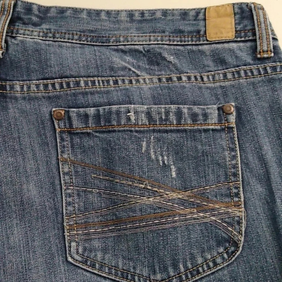 MAURICES, MOLLI FLARE, MEDIUM BLUE DISTRESSED DENIM, MIDRISE JEANS - Picture 3 of 8